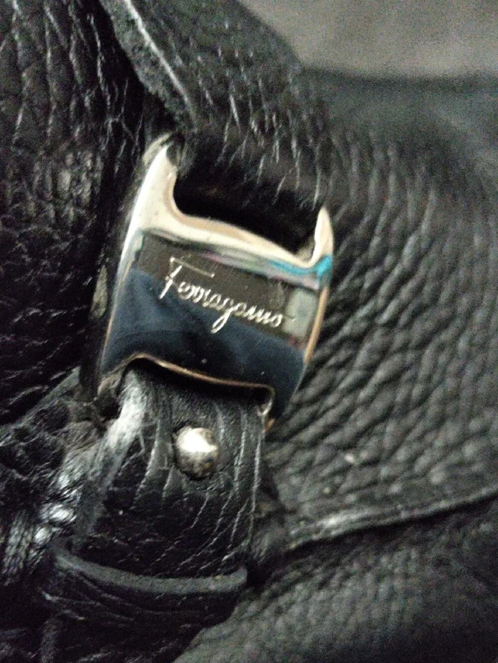Salvatore Ferragamo Black Pebbled Leather Bit Loafers